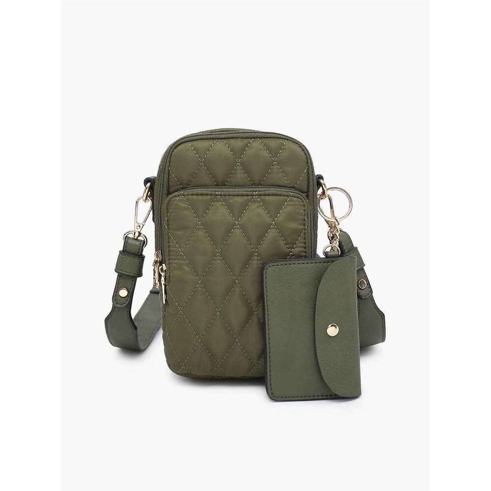 NEW JEN & CO. women's parker quilted 3 compartment crossbody bag with pouch in o